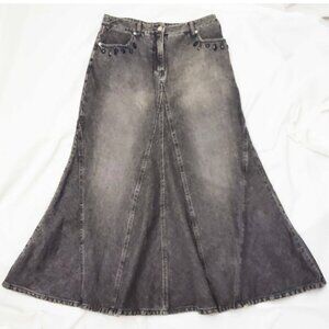 Vintage 80s 90s Jeanology Women's Denim Skirt Black Wash Gems Mermaid 10